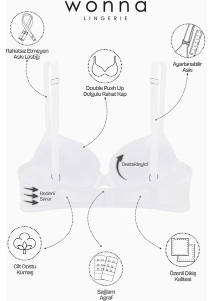 Andes 2527 Ekru Double Push Up / Ekstra Dolgulu Mikro Basic Sütyen