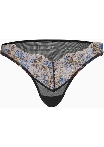 Külot 2586 Simli Brodeli String / Siyah