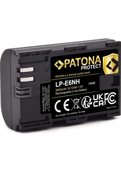 Protect V1 LP-E6NH Pil (2600 Mah) Kaliteli Pil, Ntc Sensörlü ve V1 Muhafazalı, Akıllı Pil Sistemi, En Yeni Nesil