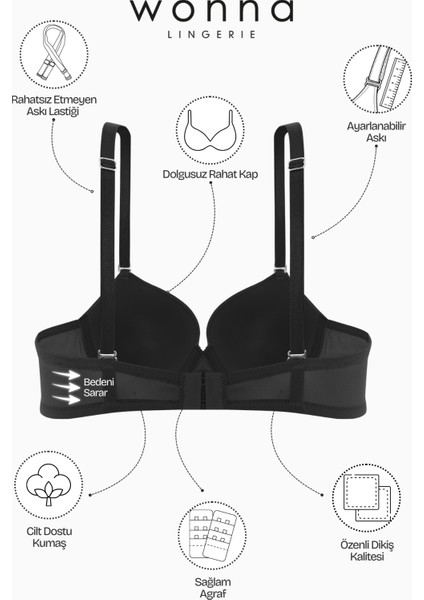 Alba 2535 Siyah Desteksiz Kulaklı Mikro Basic Sütyen (Tak - Çıkar Askılı)