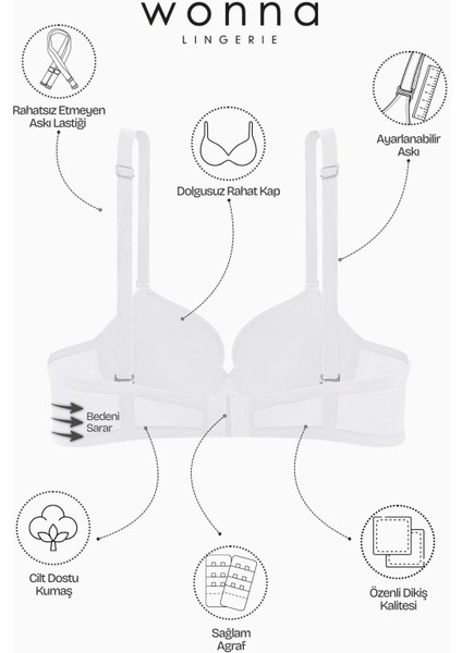 Alba 2535 Ekru Desteksiz Kulaklı Mikro Basic Sütyen (Tak - Çıkar Askılı)