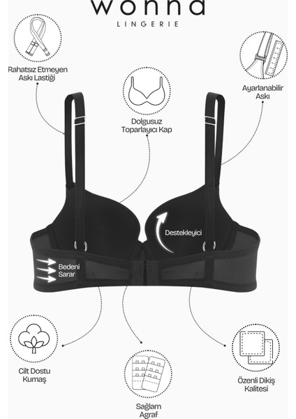 Eva 2531 Siyah Dolgusuz Toparlayıcı Özellikli Mikro Basic Sütyen (D Cup Seçeneğiyle)