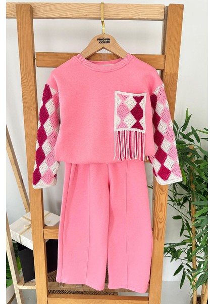 Baklava Örgü Desenli Kız Çocuk 2 Li kışlık takım - Pembe fiyatları