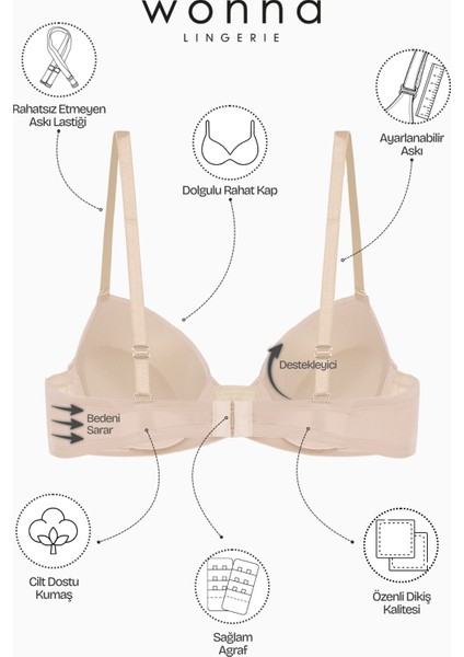 Noa 2572 Lı Şerit Detaylı Mikro Kumaş Dolgulu Iç Çamaşır Takımı Ten indirimleri