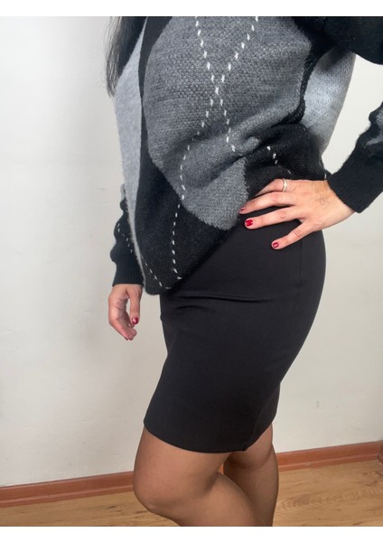 Çelik Kumaş Beli Lastikli Kalem Etek