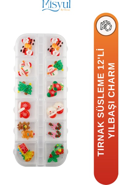 Yılbaşı Charm 12'li Yılbaşı Temalı Tırnak Süsleme Nail Art