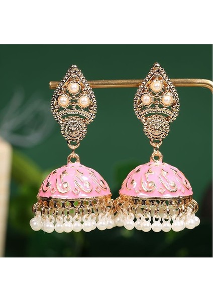 El Işi Geleneksel Düğün Kıyafeti Sahte Kundan Çivili Çiçek Emaye Jhumka Jhumki Küpe Kadınlar Kızlar Için Hint Etnik Moda Takı (Yurt Dışından) fiyatları