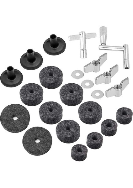 23 Parça Zil Yedek Aksesuarları Zil Keçeleri Hi-Hat Debriyaj Keçesi Hi Hat Kupası Keçe Zil Kollukları ve Taban Kanat Somunları Zil Yıkayıcı ve Davul Seti Için Davul Tuşları (Gri) (Yurt Dışından)