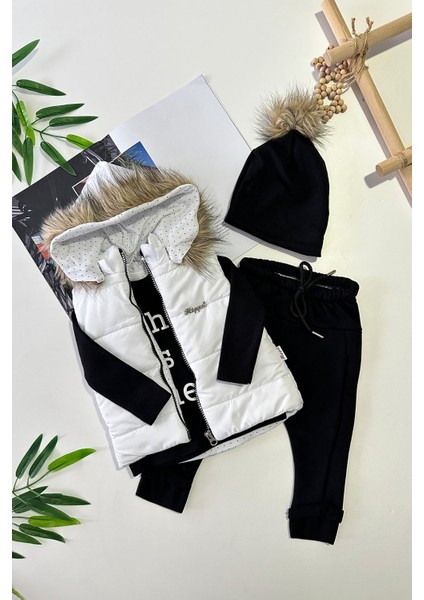 Kürklü Yelekli Erkek Bebe 4 lü takım - Siyah