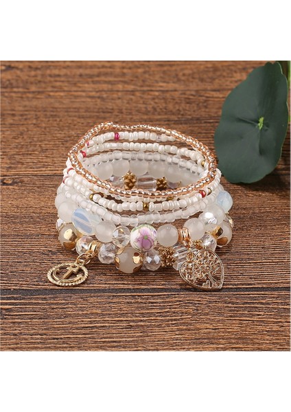 Adet Bohem Boncuklu Çok Katmanlı Bileklik - Istiflenebilir Boncuklu Strand Streç Bilezik Parlak Kristal Karışımı, Püskül Charm Kolye Çok Katmanlı Boncuklu Bilezik (Yurt Dışından)