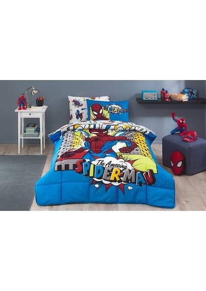 Spiderman New York Tek Kişilik Lisanslı Lastikli Çarşaf Uyku Seti 5643