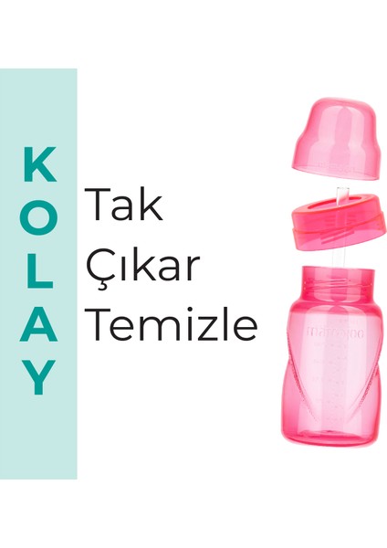 Akıtmayı Engelleyen Pipetli Bardak, 270 ml, 12+ Ay, Pembe, 1 Adet