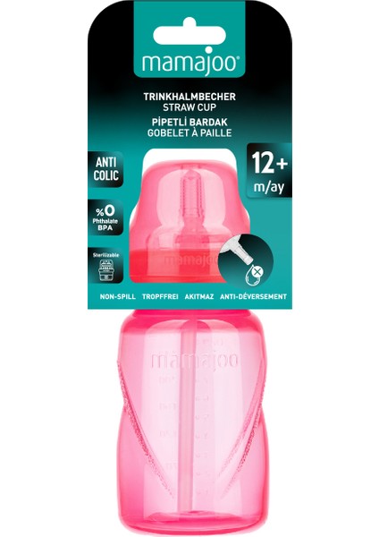 Akıtmayı Engelleyen Pipetli Bardak, 270 ml, 12+ Ay, Pembe, 1 Adet