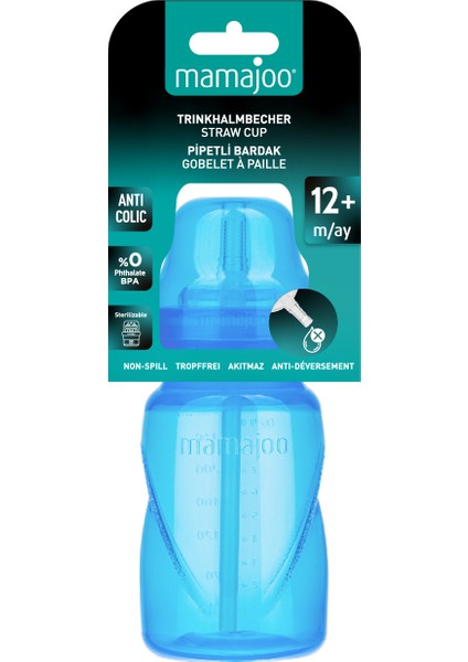 Akıtmayı Engelleyen Pipetli Bardak, 270 ml, 12+ Ay, Mavi, 1 Adet