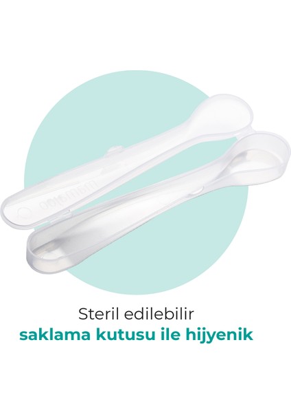 Ergonomik Beslenme Mama Kaşığı & Saklama Kutusu, Mor & Beyaz, İkili Set