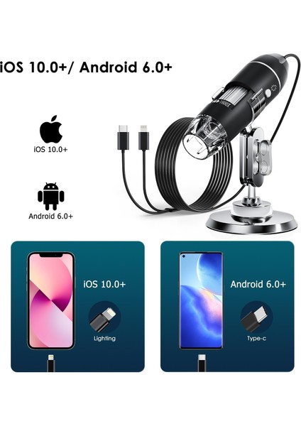 Dijital Mikroskop 1600X Zoom 8 LED Taşınabilir Saç ve Cilt Analiz Cihazı - Ios ve Android Uyumlu