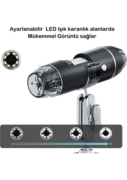 Dijital Mikroskop 1600X Zoom 8 LED Taşınabilir Saç ve Cilt Analiz Cihazı - Ios ve Android Uyumlu