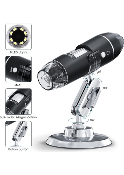 Dijital Mikroskop 1600X Zoom 8 LED Taşınabilir Saç ve Cilt Analiz Cihazı - Ios ve Android Uyumlu