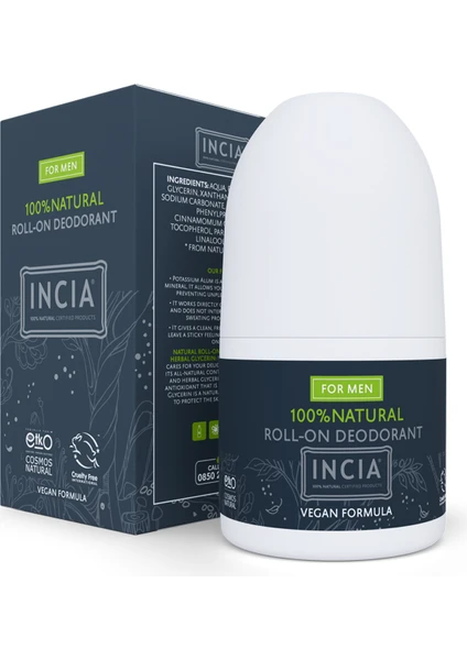 %100 Doğal Roll On Deodorant Erkekler İçin Lekesiz 50 ml