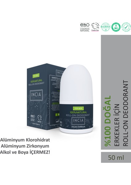 %100 Doğal Roll On Deodorant Erkekler İçin Lekesiz 50 ml