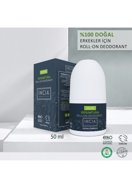 %100 Doğal Roll On Deodorant Erkekler İçin Lekesiz 50 ml