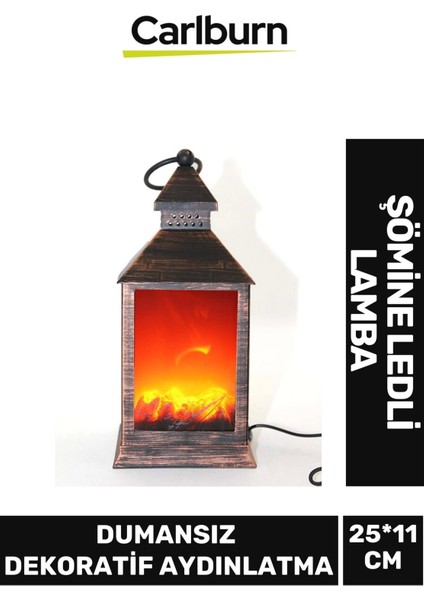 Özel Üretim Dekoratif Piili Pirize Fiş Takılabilir Dumansız Aydınlatma Şömine Ledli Lamba 25*11 cm