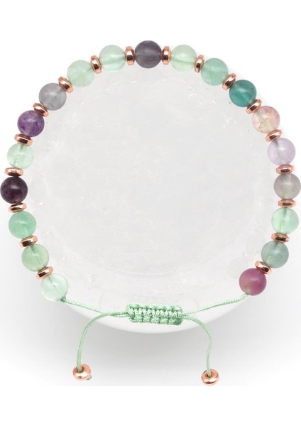 Florit Doğal Taş Makrome Örme Bileklik Küre Kesim