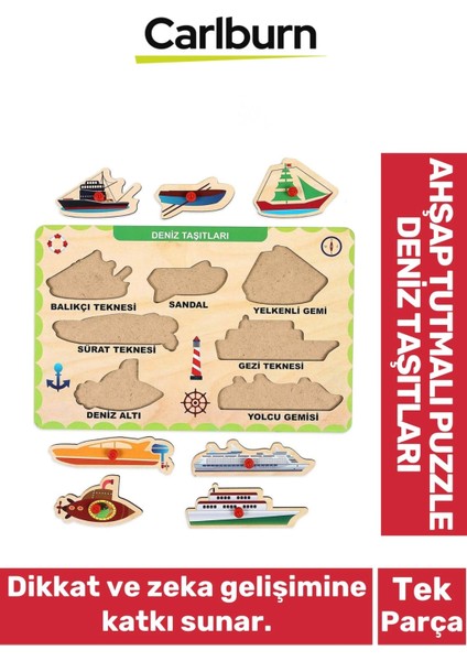 Özel Üretim Eğitici Öğretici Zeka Geliştirici Çocuk Ebeveyn Deniz Taşıtları Ahşap Tutmalı Puzzle