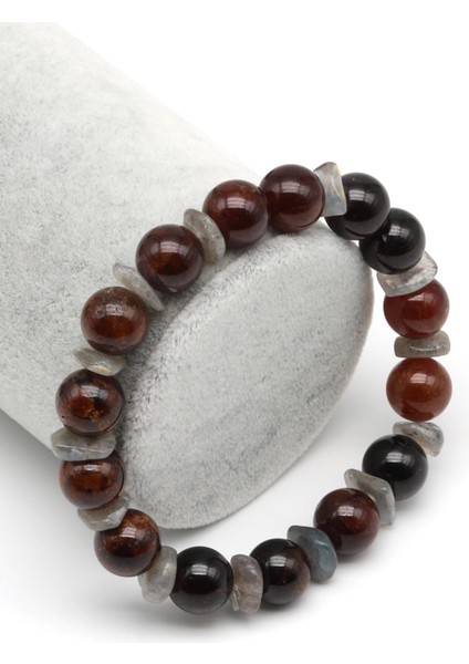 Garnet-Labradorit Doğal Taş Tasarım Bileklik 10 mm Küre Kesim