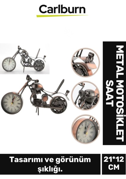 Özel Üretim Vintage Nostaljik Şık Dekoratif Alarmlı Pilli Kaliteli Metal Masa Motosiklet Saat