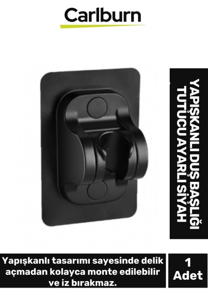 Özel Üretim Ayarlanabilir Estetik Banyoya Zarar Vermeyen Yapışkanlı Duş Başlığı Tutucu Ayarlı Siyah