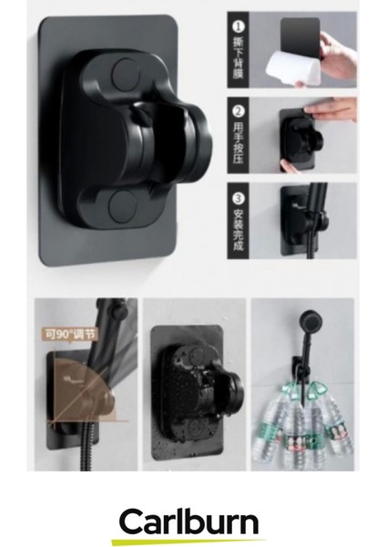 Özel Üretim Ayarlanabilir Estetik Banyoya Zarar Vermeyen Yapışkanlı Duş Başlığı Tutucu Ayarlı Siyah fiyatları