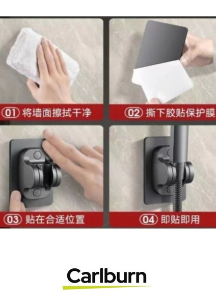 Özel Üretim Ayarlanabilir Estetik Banyoya Zarar Vermeyen Yapışkanlı Duş Başlığı Tutucu Ayarlı Siyah fırsatları