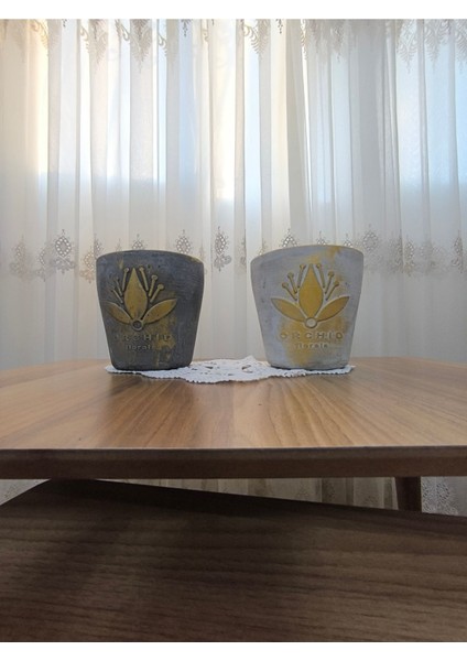 2 Adet Gold Eskitme Beton Orkide Saksısı Antrasit - Gri