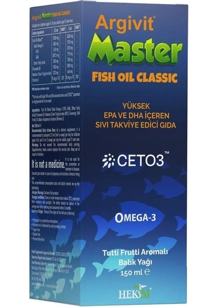 Master Fish Oil Yüksek Omega-3 İçeren Balık Yağı 150 ml - Tutti Frutti Aromalı