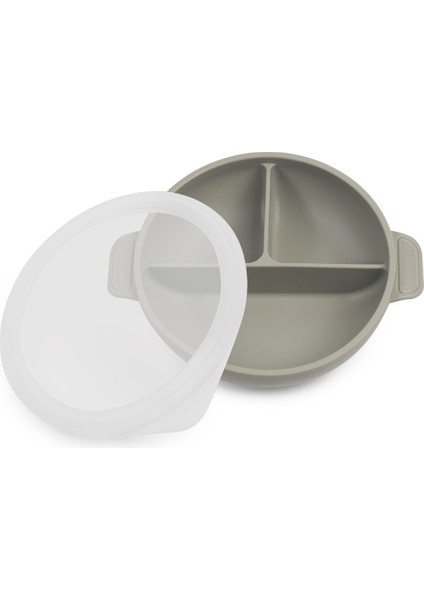 Silikon Beslenme Seti Kapaklı, Vakumlu Silikon Mama Tabağı, Paslanmaz Çelik Çatal-Kaşık ve Saklama Kutusu / Gri Renk fiyatları