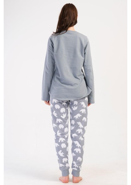 Kadın Büyük Beden 2 Iplik Uzun Kol Gri Pijama Takım C6T3N0O304