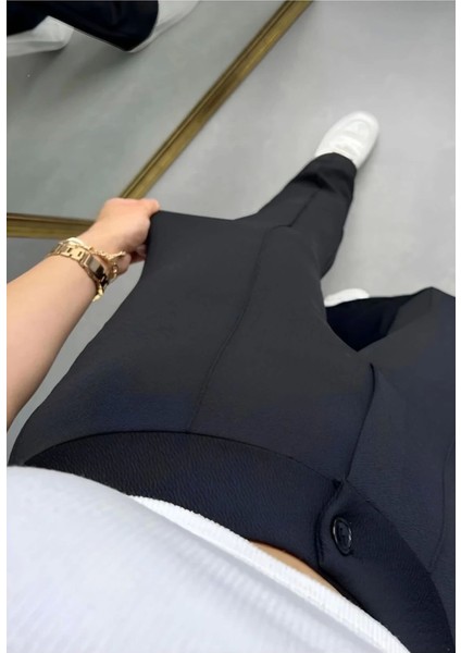 Kadın Siyah Krep Kumaş Likralı Ön Çimalı Ispanyol Paça Palazzo Pantolon fırsatları