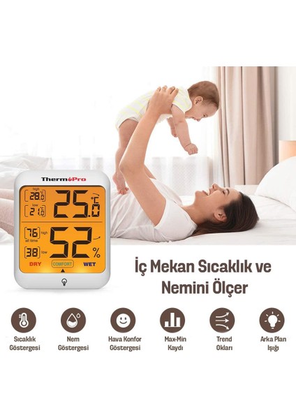 TP53 Termometre İç Mekan Dijital Isı ve Nem Ölçer - 2 Adet