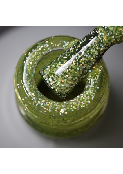 Glitter Kalıcı Oje G006, Lime Yeşili Holografik Simli, 4 ml