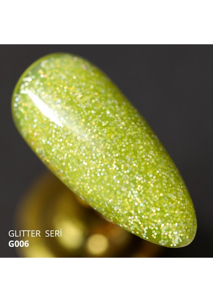 Glitter Kalıcı Oje G006, Lime Yeşili Holografik Simli, 4 ml