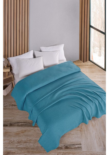 Pamuklu Maya Turkuaz Çok Amaçlı Örtü Çift Kişilik - 200 x 230 cm