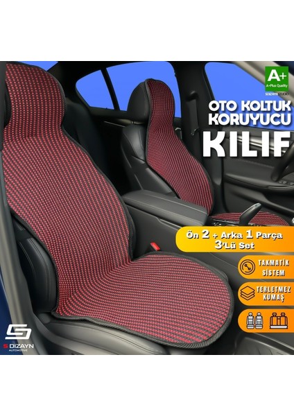 Üniversal Oto Koltuk Koruyucu Kılıf 2 Ön 1 Arka Set Çizgili Siyah-Kırmızı