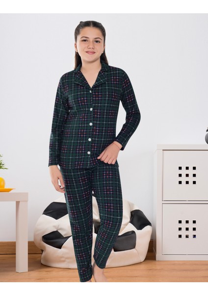 Kız Çocuk Süet Kışlık Boydan Düğmeli Kalın Pijama Takımı