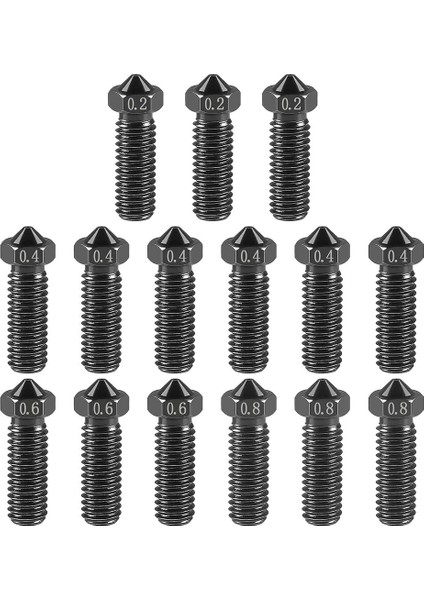 15 Adet V6 Volkan Meme Kiti M6 Iplik Sertleştirilmiş Çelik Nozullar 0.2mm 0.4mm 0.6mm 0.8mm Ekstra Ekstruder Nozulları (Yurt Dışından)