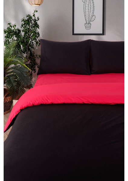 Organik Pamuk Akfil Çift Taraflı Nevresim Takımı Çift Kişilik 200X220 cm Kırmızı Siyah fiyatları