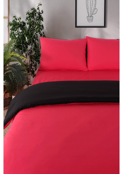 Organik Pamuk Akfil Çift Taraflı Nevresim Takımı Çift Kişilik 200X220 cm Kırmızı Siyah modelleri