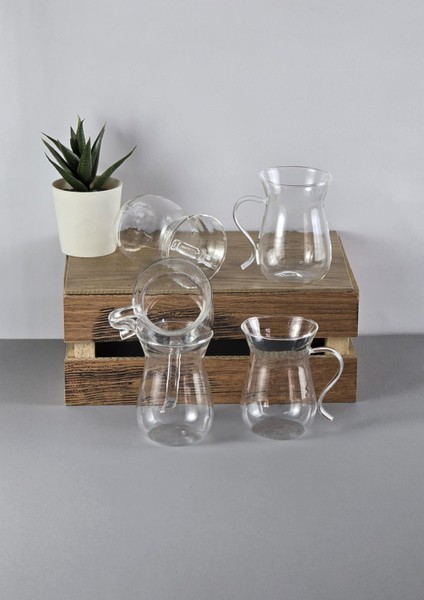 6lı Cam Çay Bardağı Seti - Kulplu Çay Bardağı Takımı - 6 Parça, 150 ml