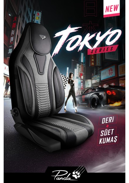 Panda Tokyo Serisi Süet ve Deri Kumaş Lüks Oto Koltuk Kılıfı - Tam Set fiyatları