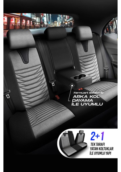 Panda Tokyo Serisi Süet ve Deri Kumaş Lüks Oto Koltuk Kılıfı - Tam Set modelleri